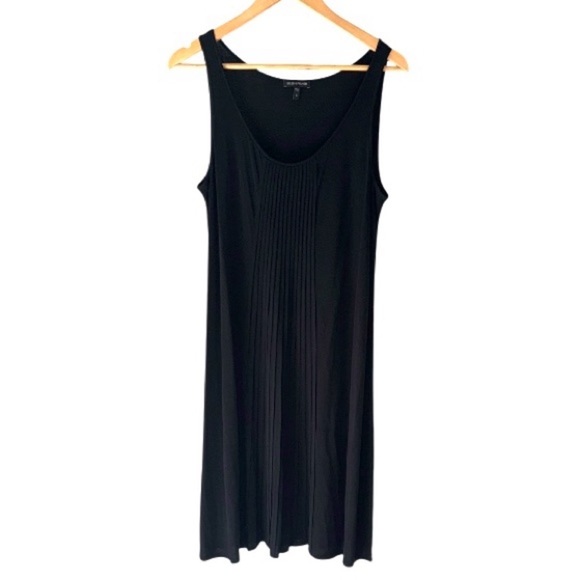 Eileen Fisher dress pleated accordion medium silk black sleeveless - Picture 3 of 4